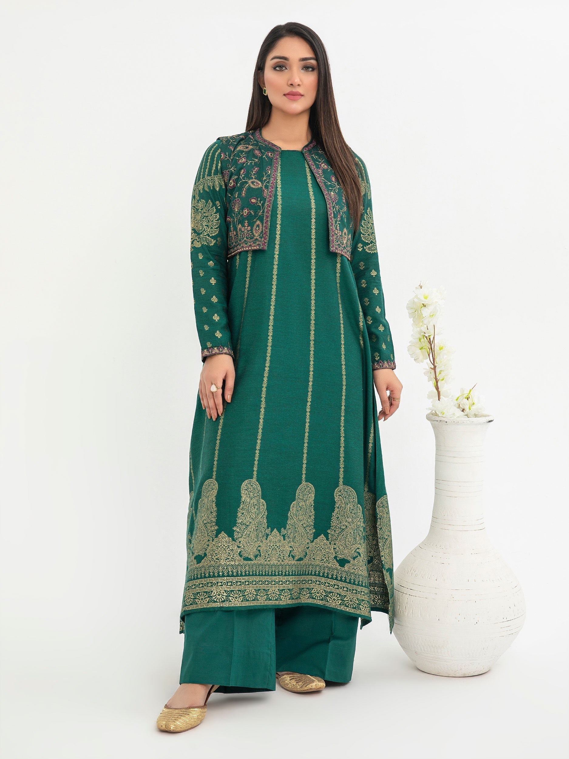 3 Piece Jacquard Suit-Embroidered(Pret)