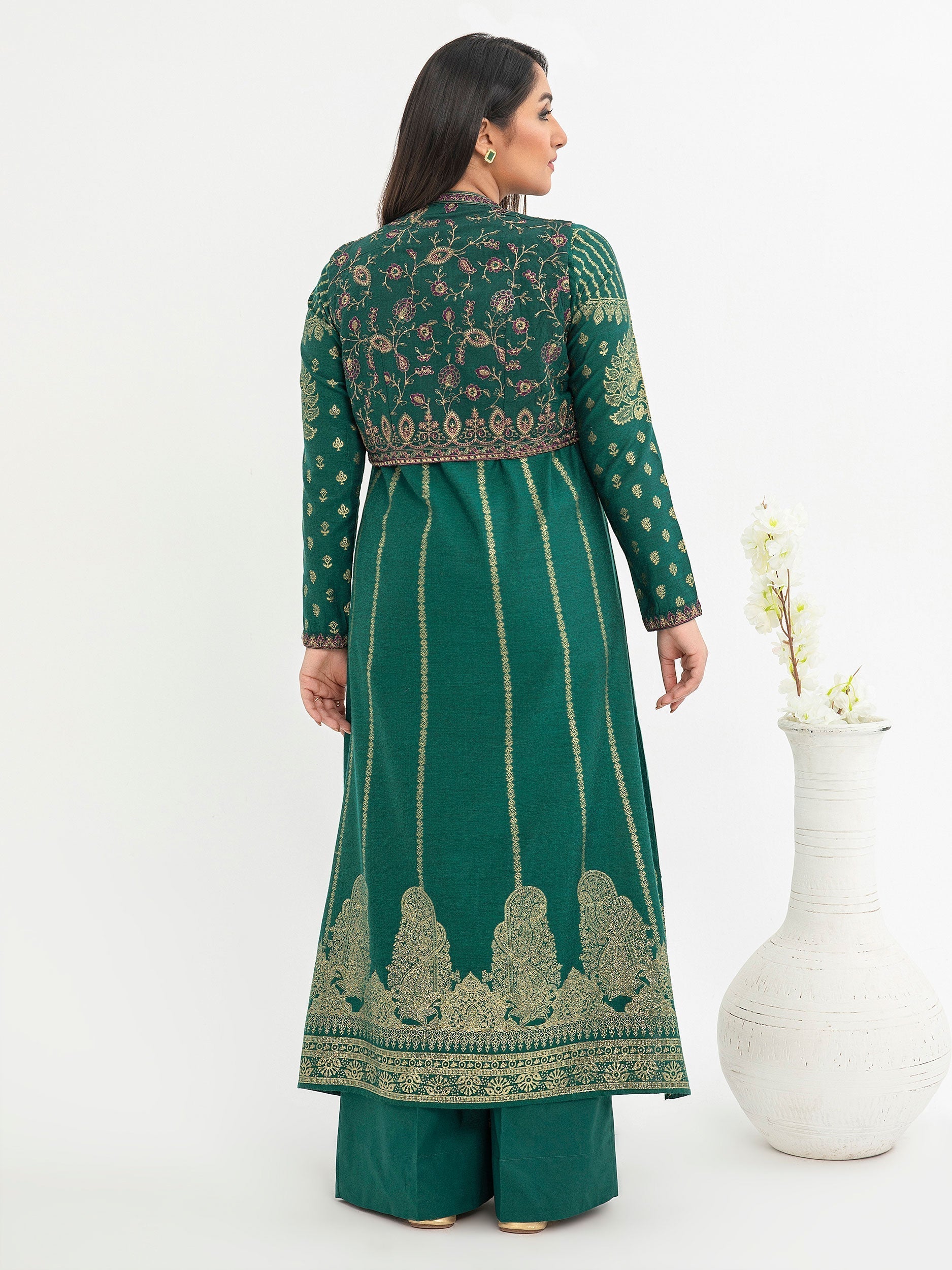 3 Piece Jacquard Suit-Embroidered(Pret)