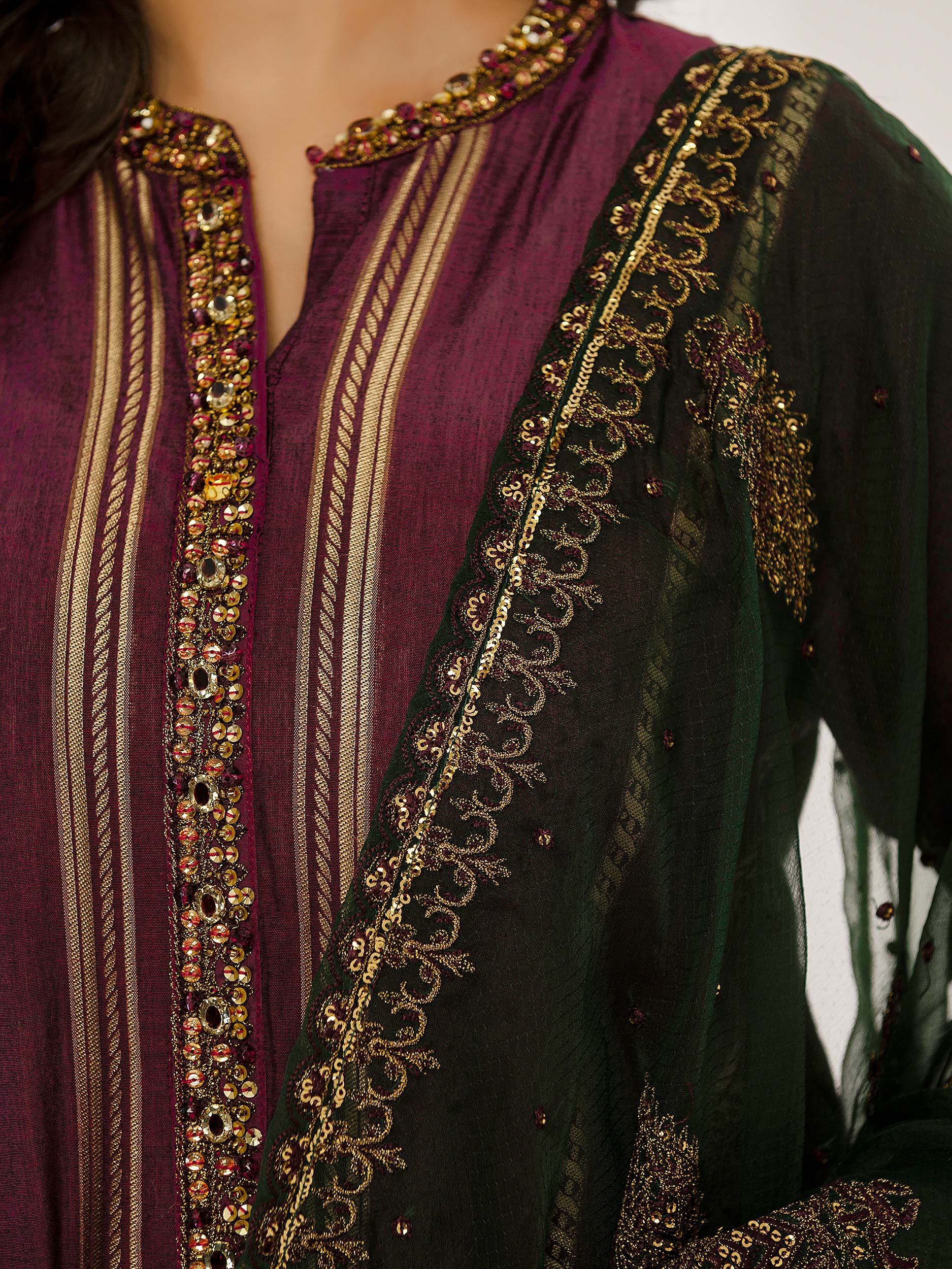 3 Piece Jacquard Suit-Embellished (Pret)