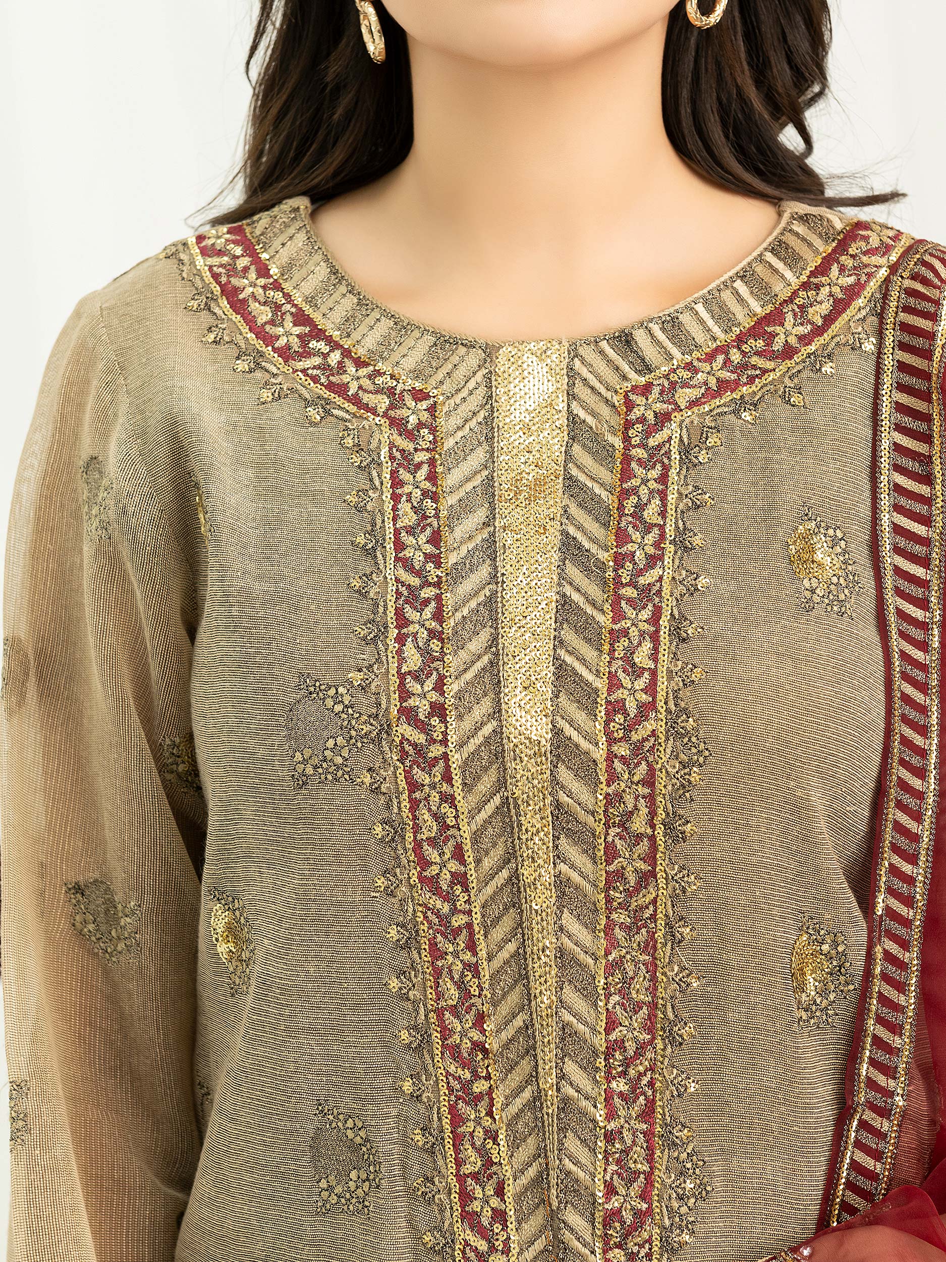 3 Piece Cotton Net Suit-Embroidered (Pret)