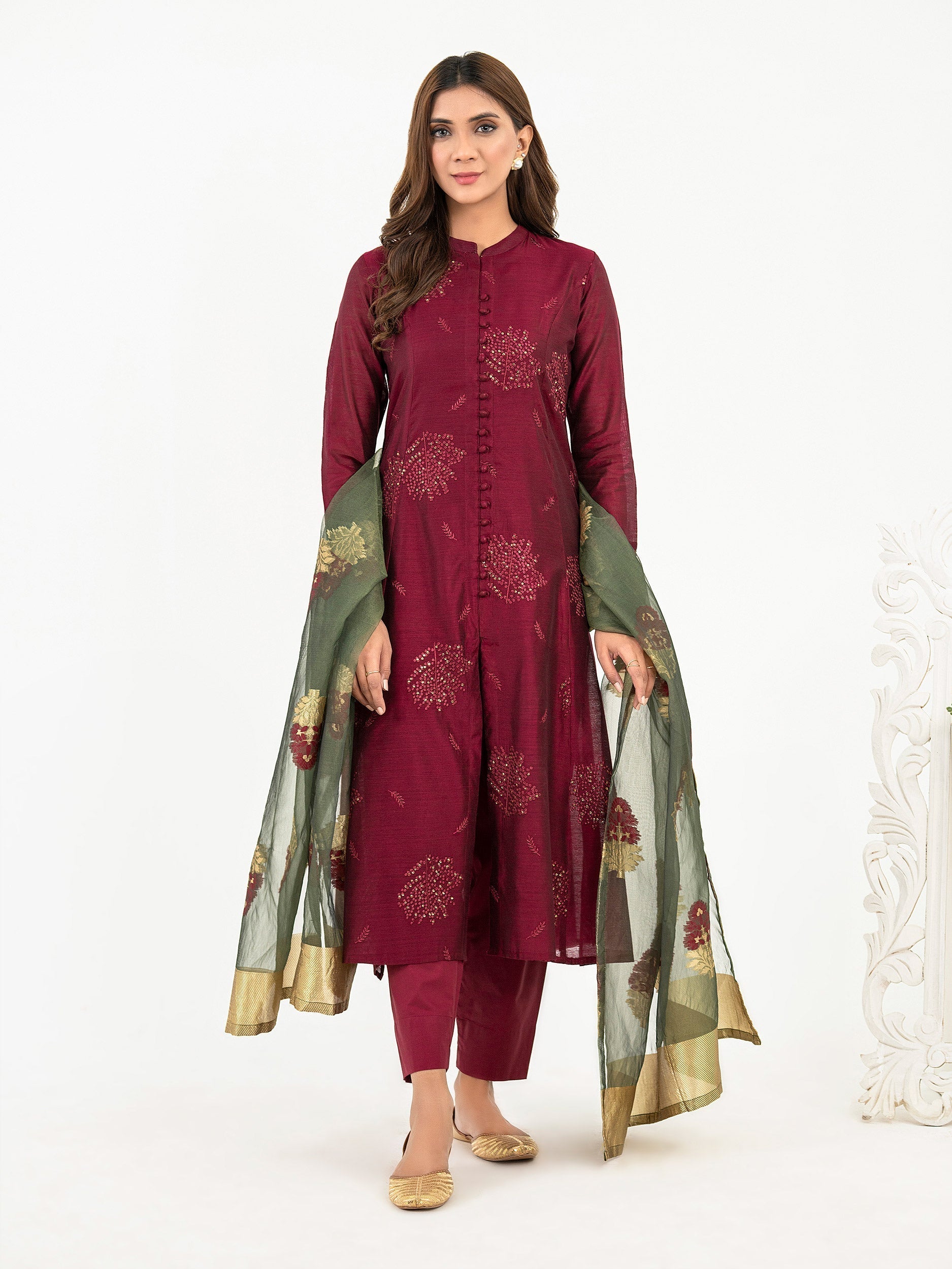 3 Piece Net Suit-Embroidered(Pret)