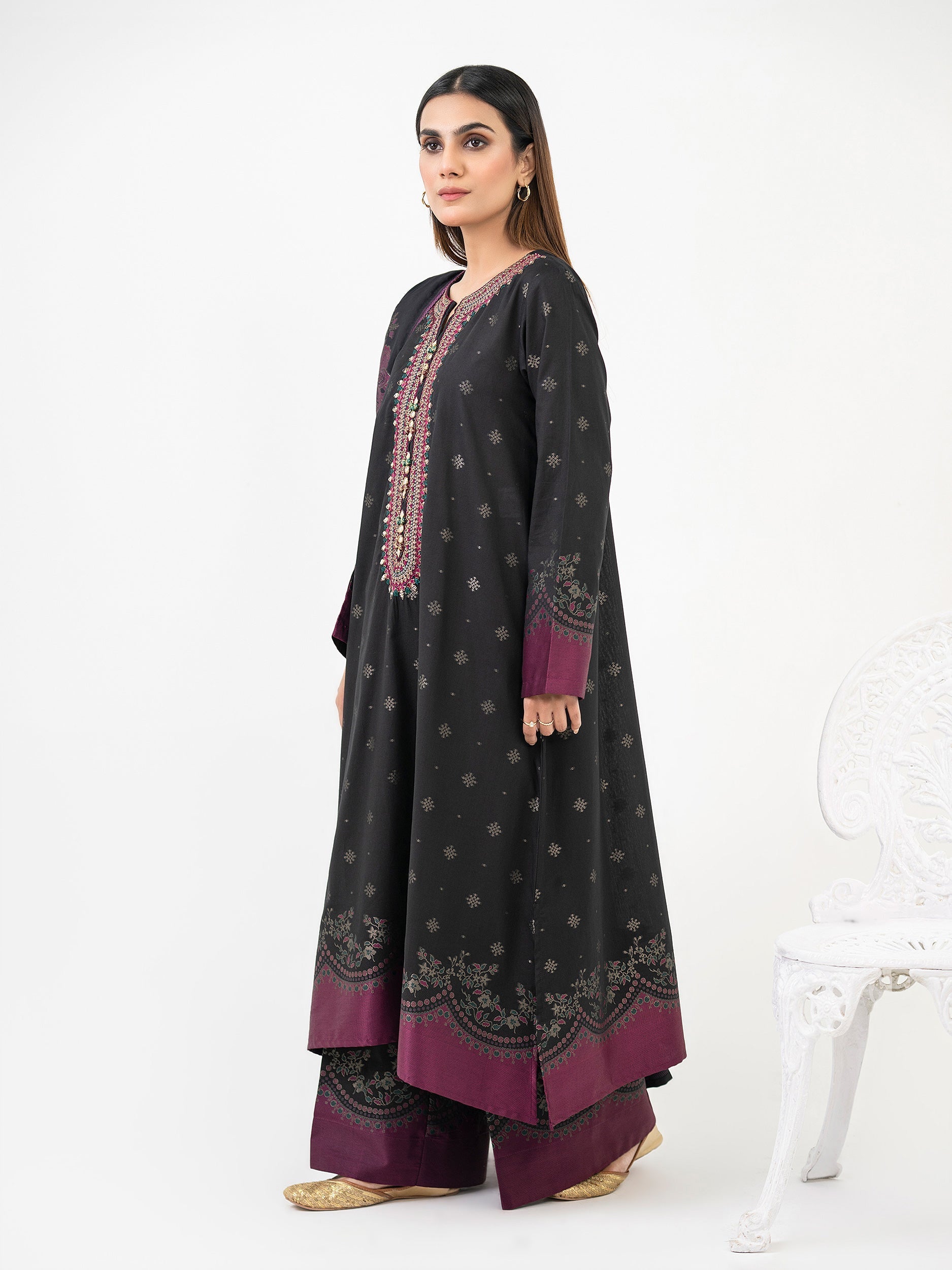 3 Piece Jacquard Suit-Embroidered (Pret)