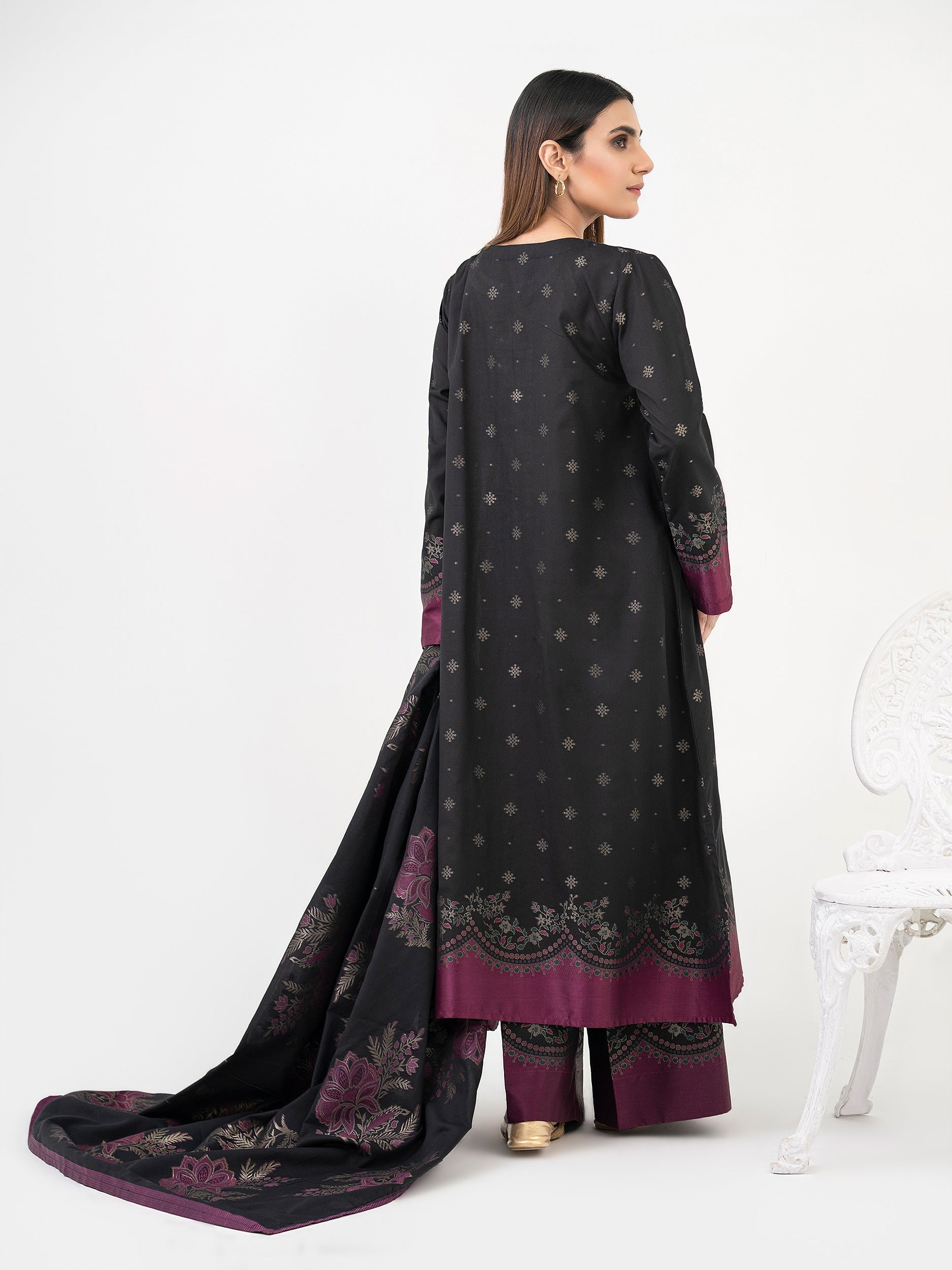 3 Piece Jacquard Suit-Embroidered (Pret)