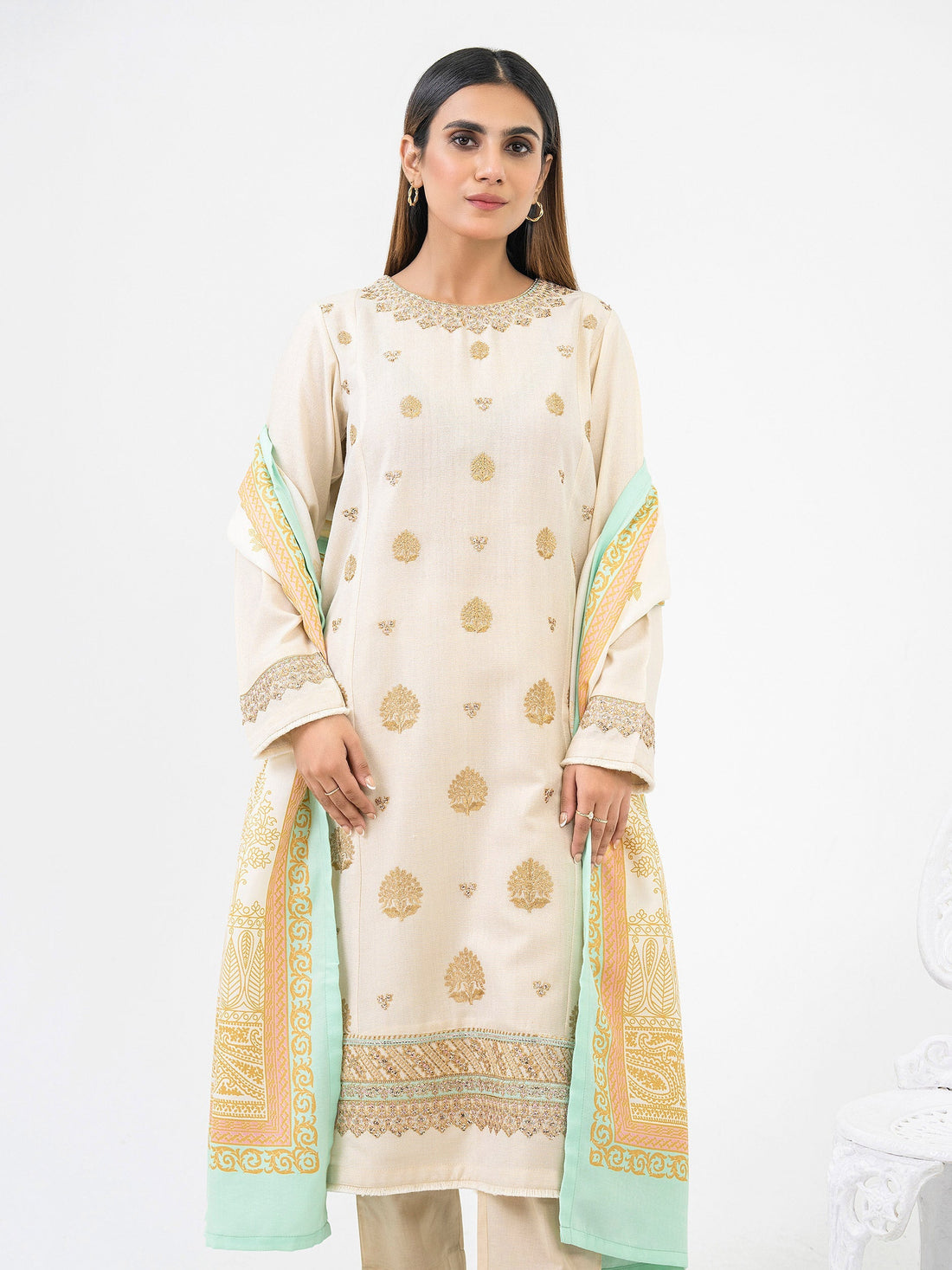 2 Piece Zari Suit-Embroidered (Pret)