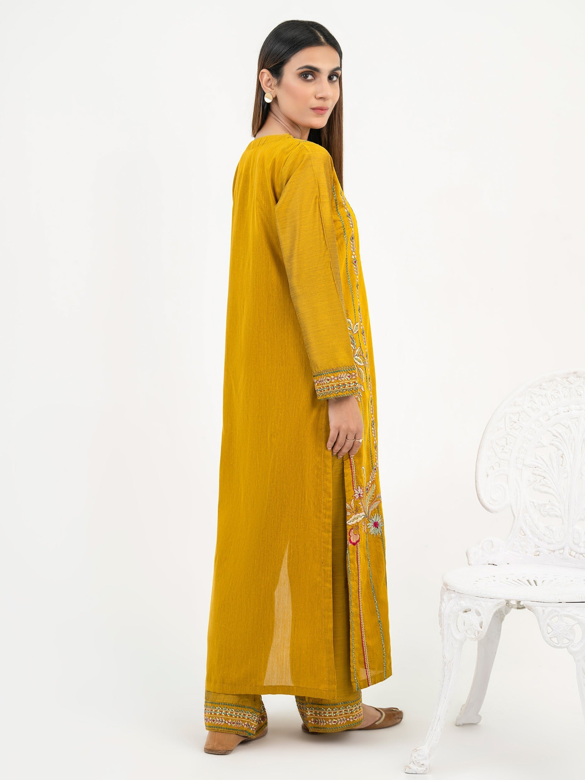 2 Piece Raw Silk Suit-Embroidered (Pret)