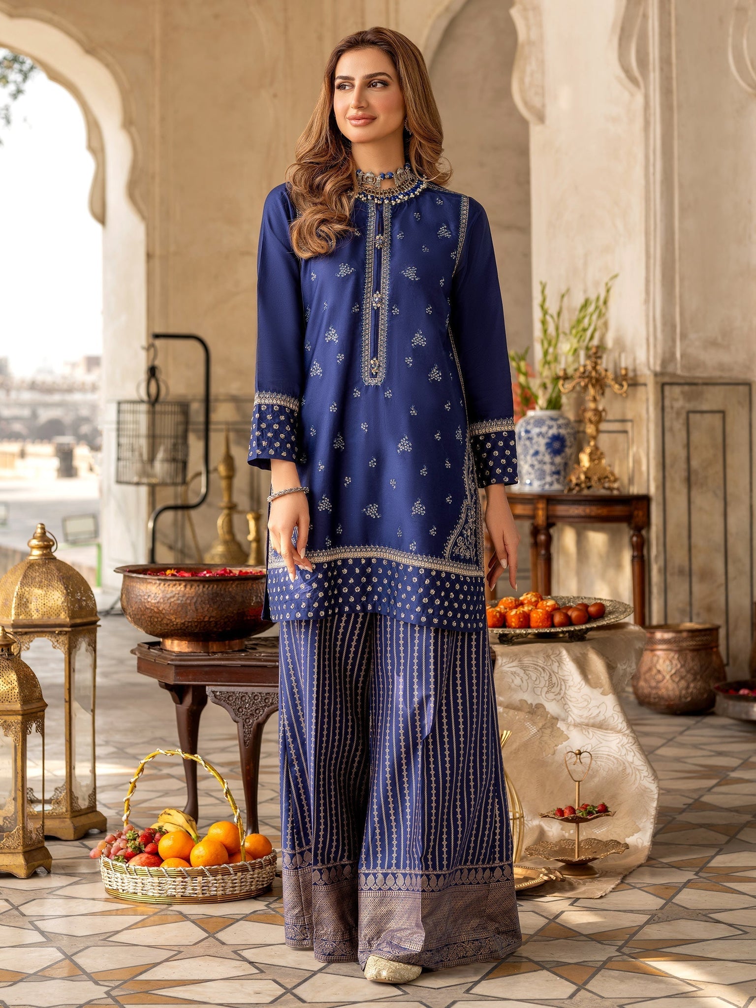 2 Piece Satin Suit-Embroidered (Pret)