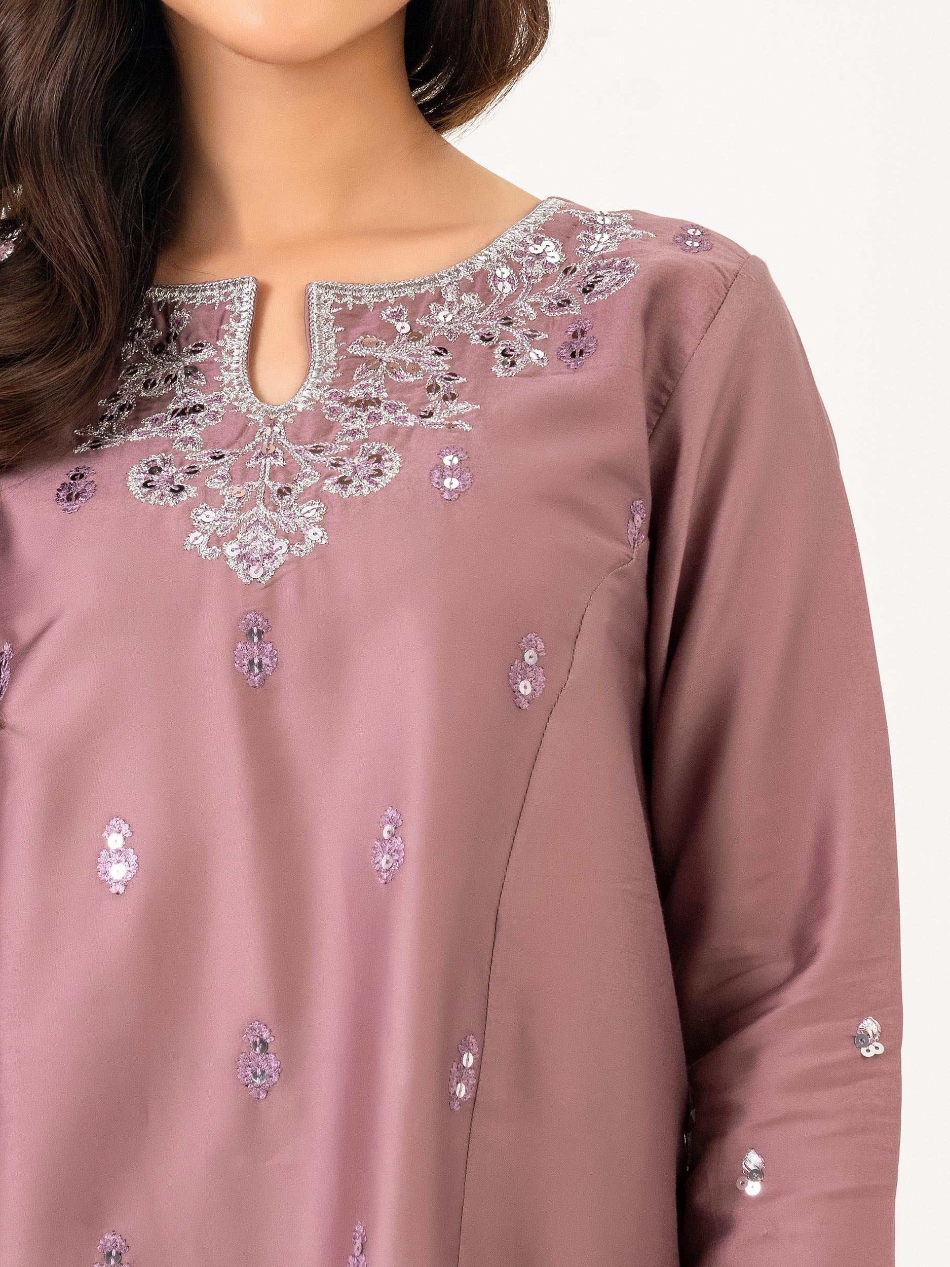 2 Piece Satin Suit-Embroidered (Pret)