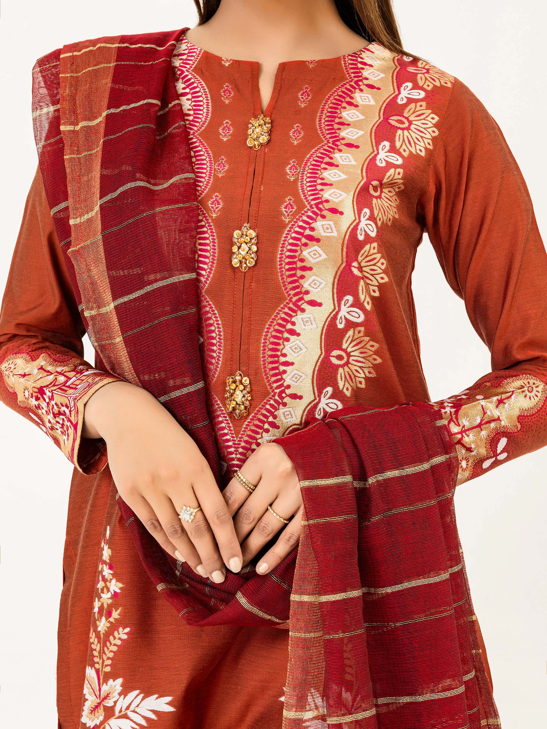 3 Piece Jacquard Suit-Embroidered(Pret)