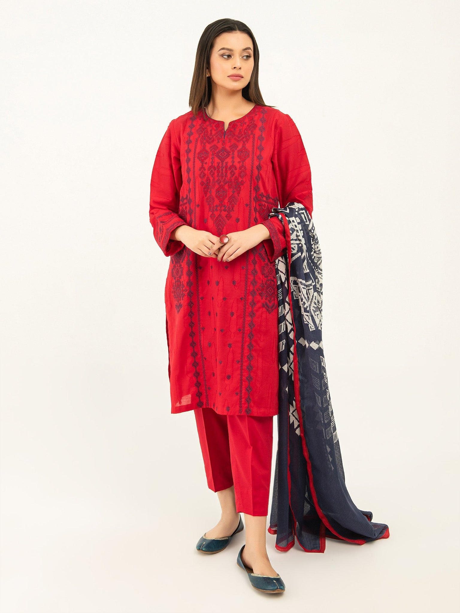 3 Piece Jacquard Suit-Embroidered (Pret)