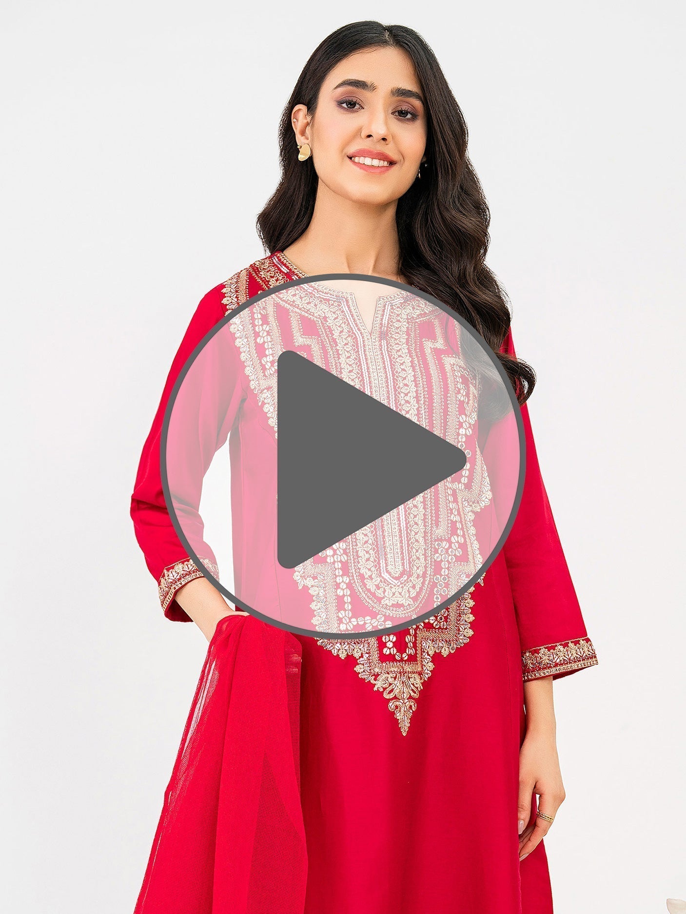 3 Piece Satin Suit-Embroidered (Pret)