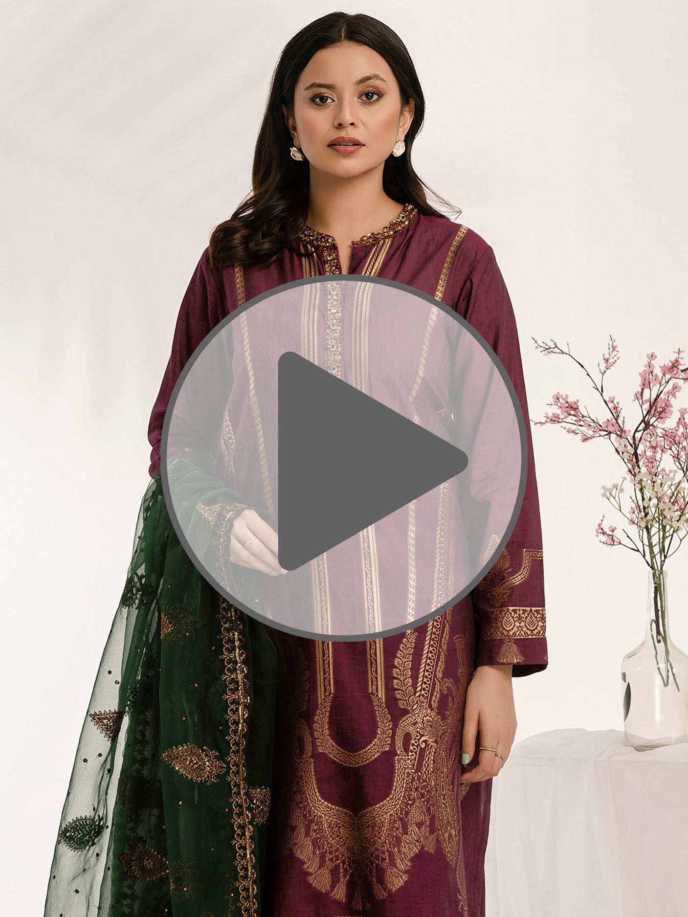 3 Piece Jacquard Suit-Embellished (Pret)