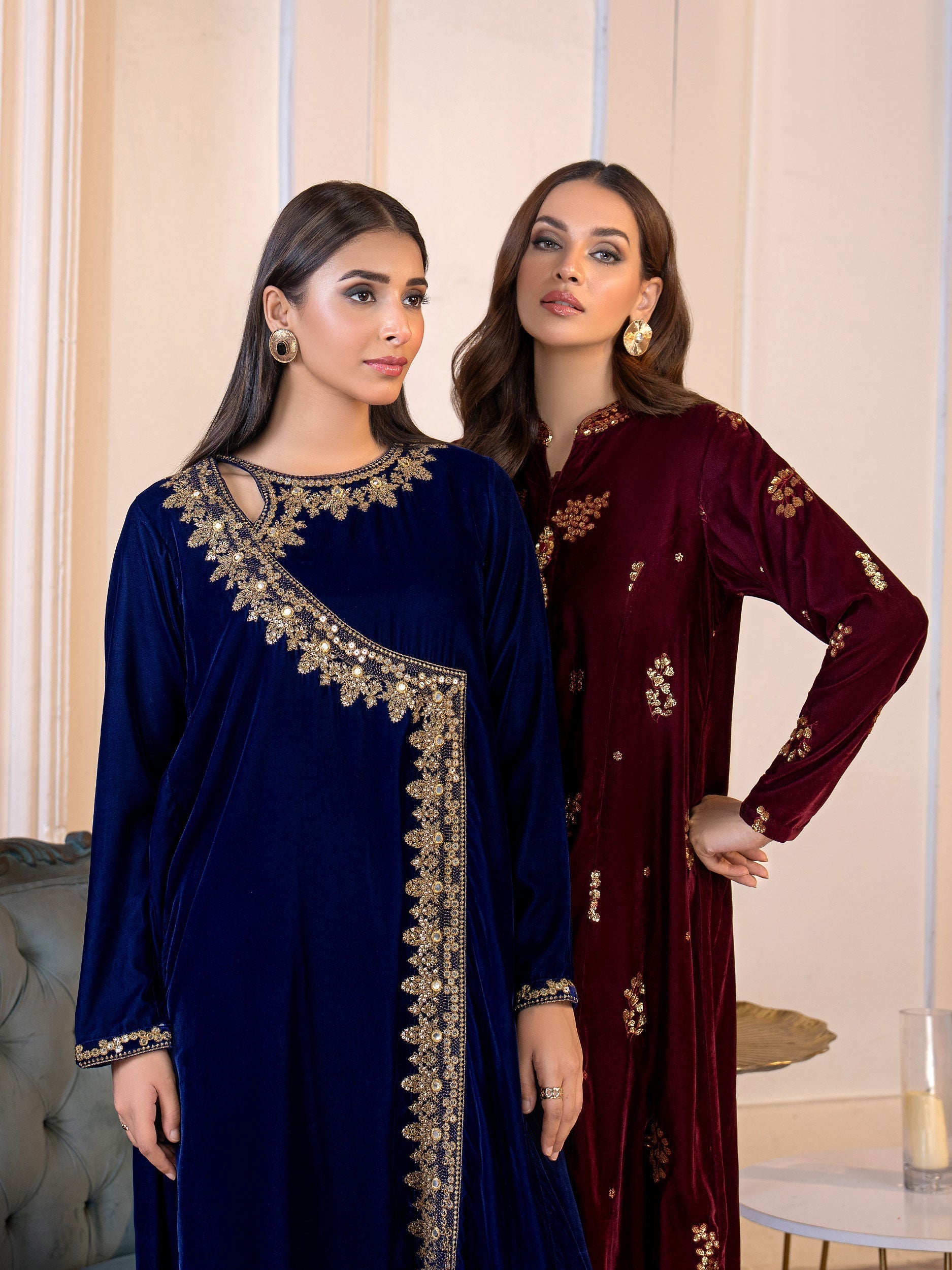 2 Piece Velvet Suit-Embroidered(Pret)