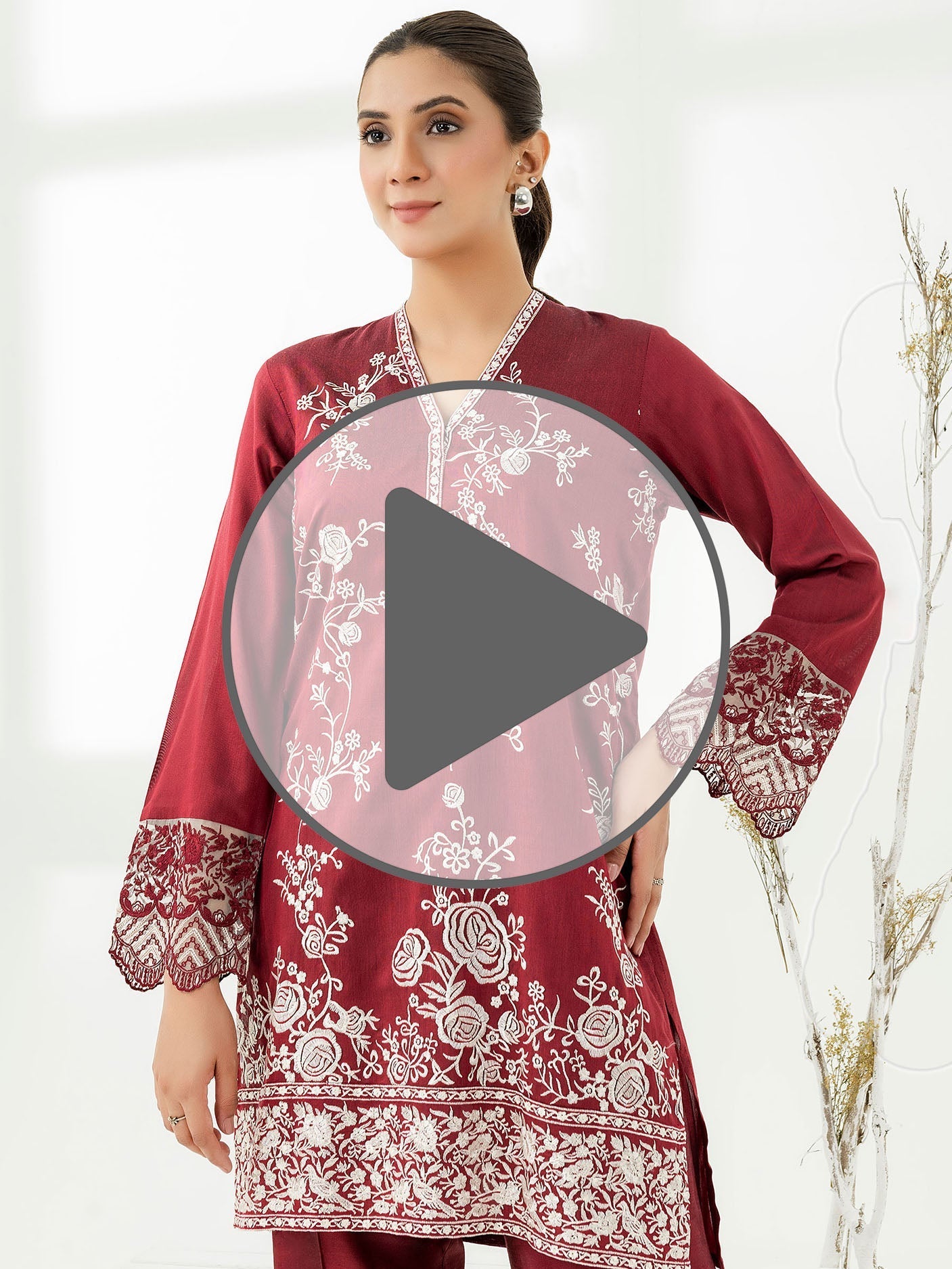 2 Piece Raw Silk Suit-Embroidered (Pret)